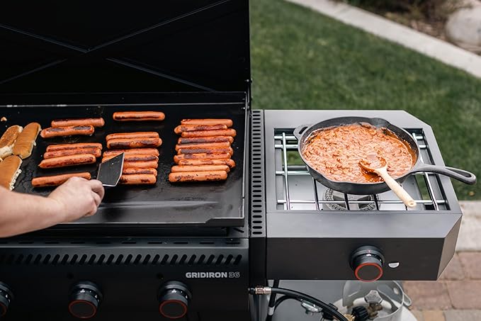 Camp Chef Gridiron Pro- 36" Outdoor Griddle Grill with Side Burner, Flamethrower Ignition & Hinged Lid- Premium 36" Flat Top Grill for Outdoor Cooking