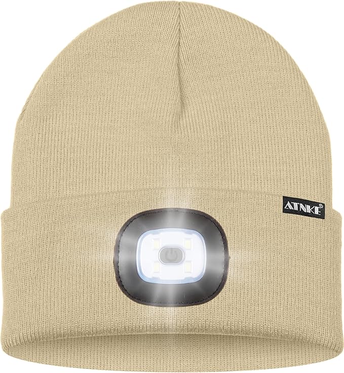ATNKE LED Lighted Beanie Hat,USB Rechargeable 4 LED Running Headlamp Bright Cap with The Light Gifts for Men and Women