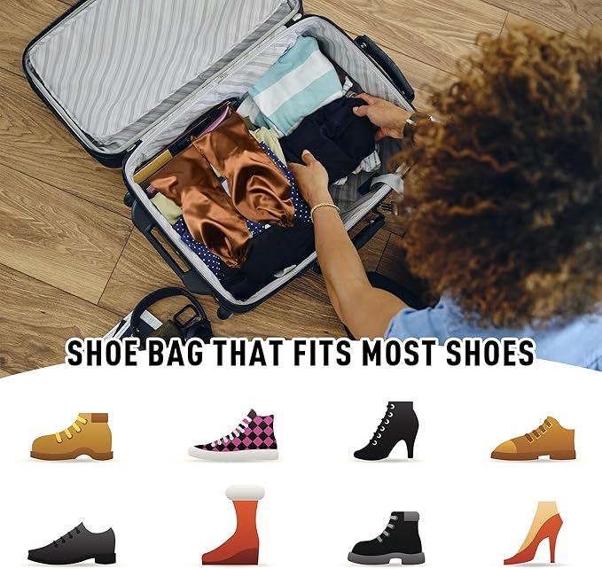 GONGKANGYUAN 4 Pack Shoe Bags for Travel Satin Fabric Shoe Bag with Drawstring for Men Women Travel Protecting Storing Shoes (Brown)