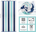 COTTON CRAFT Oversized Beach Towel - 2 Pack 35 x 70 inches XL Beach Towel - 100% Cotton Velour - Big & Huge - Thick Plush 450 GSM Super Soft Luxury Towel - Pool Picnic Bath - Cabana Stripe Blue