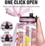 OLDLEY Water Bottle, 32oz Motivational Sports Water Bottle with Time Marker - Times to Drink - Tritan, BPA Free, Wide Mouth Leakproof,Clear Pink