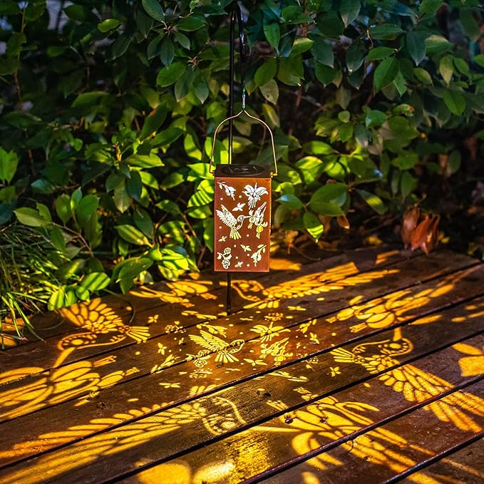 2pack Hummingbird Solar Lanterns Outdoor Waterproof Hanging Solar Lights Metal Decor Lantern Gifts for Mom Women Grandma LED Light Christmas Decorative for Garden,Patio,Yard,Lawn,Front,Porch