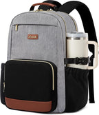 LOVEVOOK Laptop Backpack for Women with Pouch Pocket for Large Capacity Cup,15.6 Inch Teacher Nurse College Work Backpack Purse,Waterproof Laptop Bag Computer Back Pack for Travel, Grey-Black-Brown