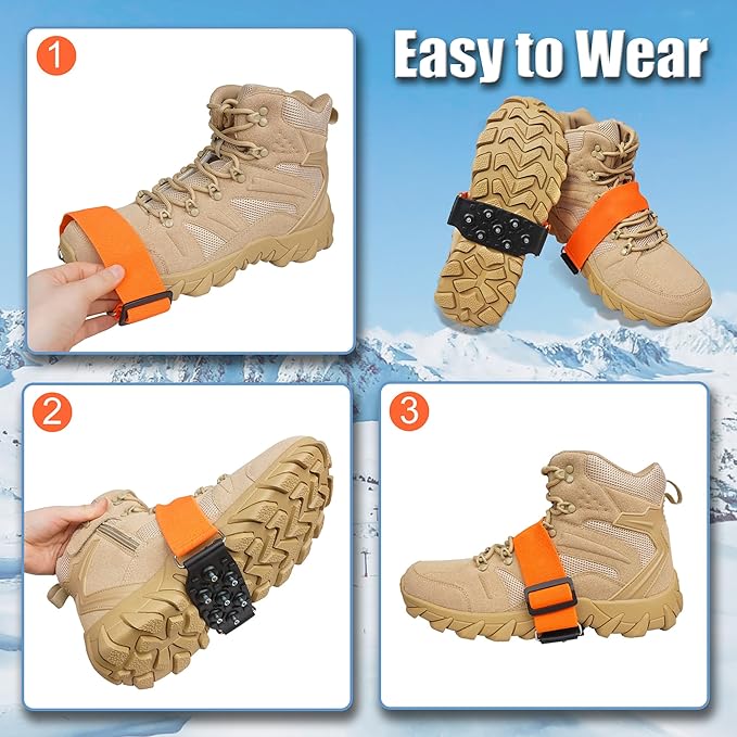 Ice Cleats Snow Traction Cleats for Boots and Shoes Mid-Sole Non Slip Crampons with Adjustable Straps 7 Tungsten Studs for Secure Grips Rotatable Traction Aids Walking on Snow and Ice