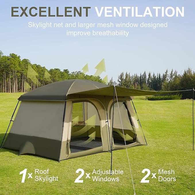 Vidalido Tents，3-4 Person Camping Tent with Extended Vestibule，Weather Resistant Family Tents with Breathable Mesh Windows，Easy Install Waterproof Outdoor Tent for Backpacking and Camping Hiking