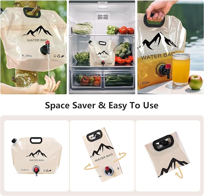 Collapsible Water Container with Spigot, 2.1 Gallon (8L) BPA-Free Portable Water Bladder – Leakproof Foldable Jug for Camping, Emergency Storage, Hiking & Outdoor Travel