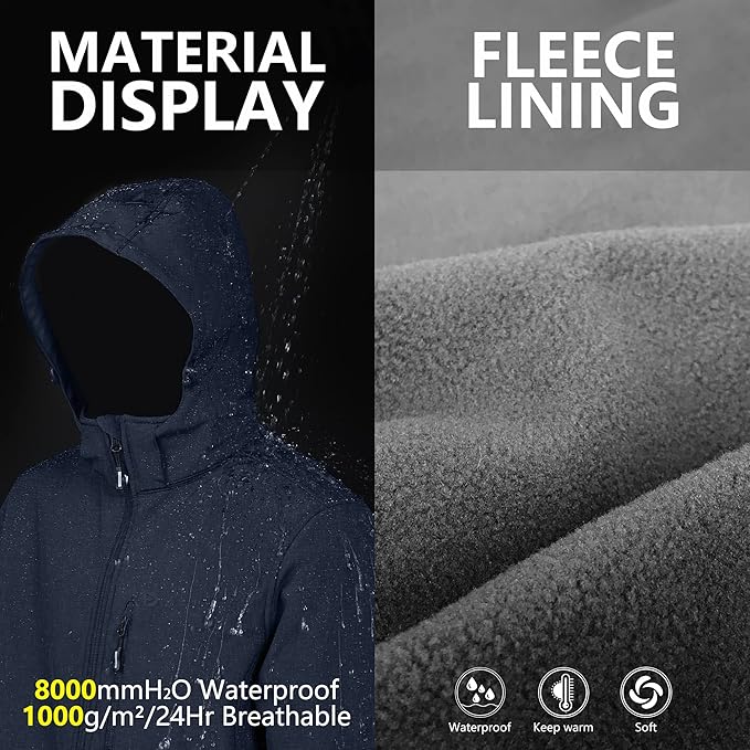 Outdoor Ventures Men's Lightweight Softshell Jacket Fleece Lined Hooded Water Resistant Winter Hiking Windbreaker Jackets