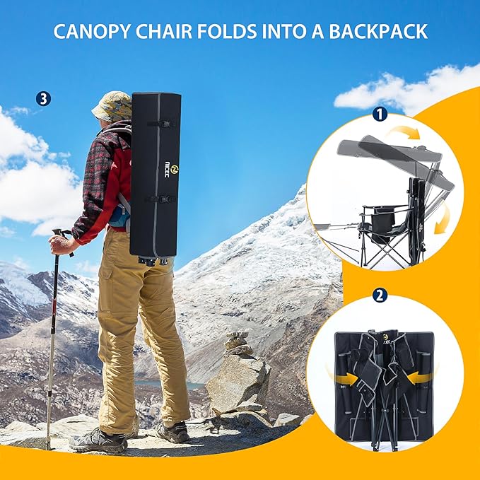 Nice C Chair with Canopy, Heated Camping Chair with Battery, Outdoor Sports Chairs with Shade, Heated Folding Umbrella Chairs, with Removable Footrest (1-Pack)