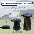 ALEVMOOM 2025 Upgraded XXL Collapsilbe Stool with Cushion,More Sturdy and Height 19.7“,D11.8”,Portable and Lightweight Adjustable Telescoping Stool for Camping Hiking BBQ Max Loading 1000Ibs