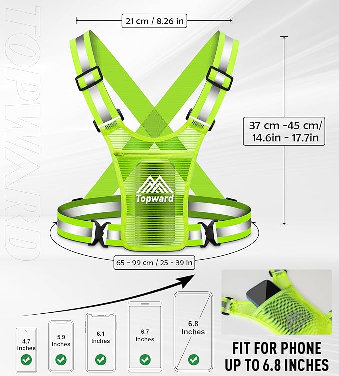 Running Vest Chest Phone Holder for Women Men, Reflective Vest Safety Gear for Dog Walking Cycling - Adjustable Waist/Shoulder