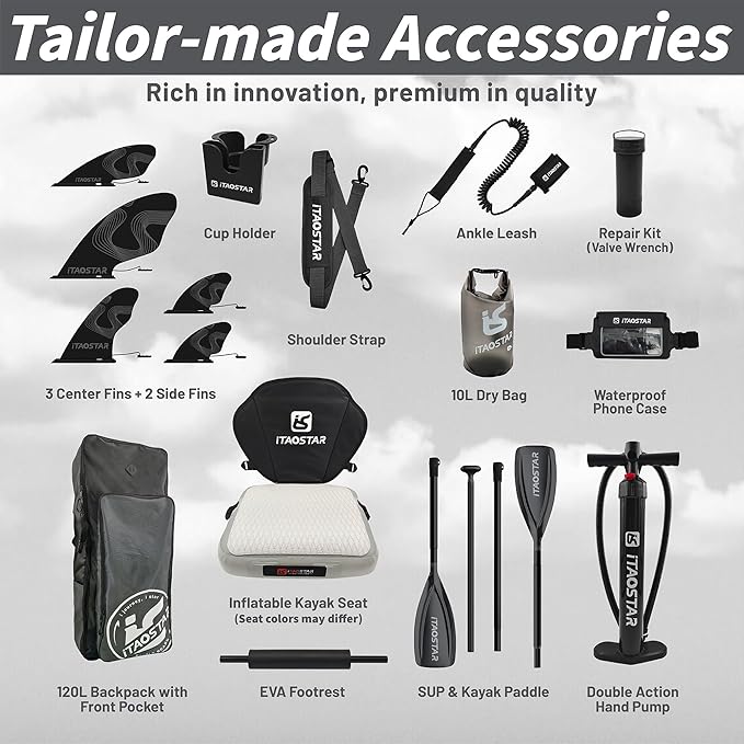 Novelty 11'6" x 35" Inflatable Stand Up Paddle Board with Seat- Stable SUP Board for Adults - Portable Paddleboard for Yoga, Surfing, Fishing - Includes Full Accessories Kit