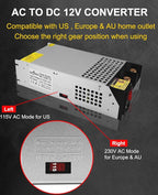 EAGWELL 12V Power Supply 1000W, Universal SMPS 120V AC to 12V DC Converter Switching Power Supply DC Transformer Driver Adapter for Diesel Heater, RV,Pump, LCD Monitor