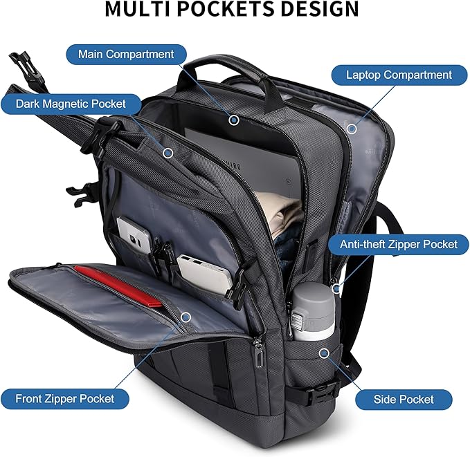 WITZMAN Travel Laptop Backpack for Men Fit 16 inch Computer Carry-on Airline Approved with USB Charging Port(B716 Silvery Grey)