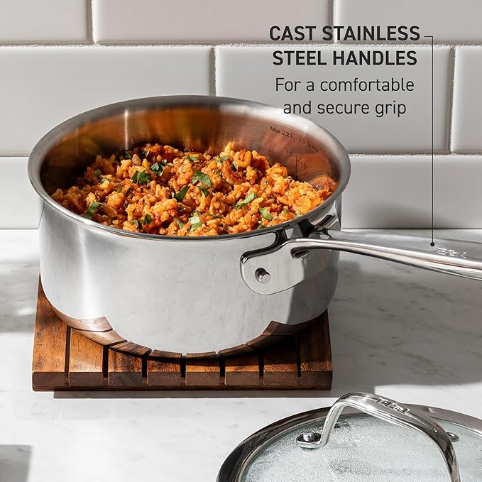 T-Fal Pro Tri-Ply Stainless Steel Cookware Set, 3-Piece Induction Cookware, Oven Safe 500F, Fast & Even Heat, Professional Quality, Durable Pots and Pans Set, Fry Pan, Silver