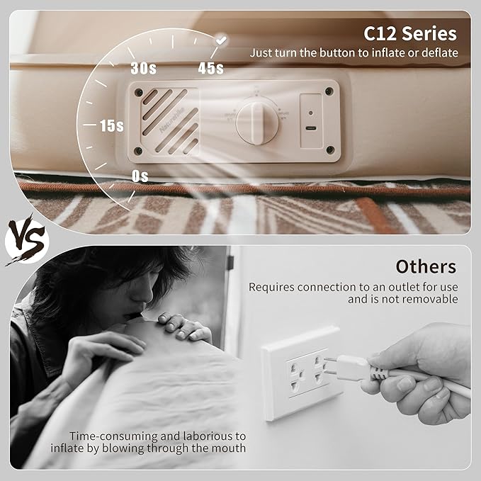 Naturehike 4.72’’ Thick Self-Inflating Sleeping Pad with Lighter Foam and Electric Pump, 45s Fast Inflatable Twin Mattress for Camping, Outdoors, Car, Home, ISPO Award Winning Processes