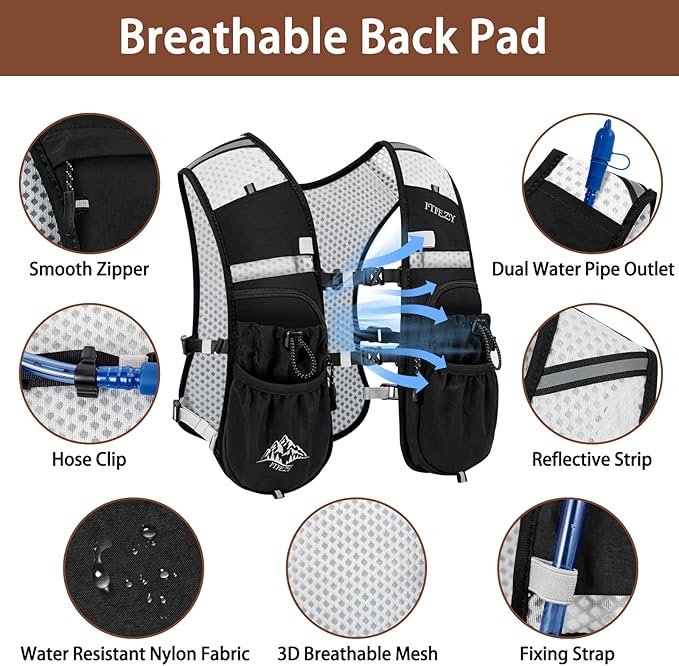 Running Hydration Vest for Women Men - Waterproof Running Water Backpack Hydration Pack with 12 Pockets, Lightweight Water Vest for Hiking Trail Cycling Marathon Race