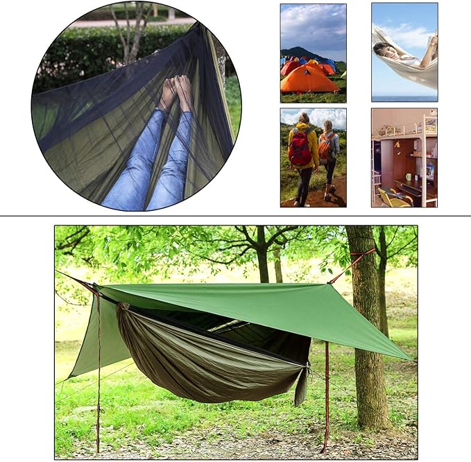 YCD Portable Camping Hammock Set,Single Double Hammock,Insect-Proof net,Rain Fly Tarp,high-Strength Parachute Cloth Hammock,Backpack Hiking Courtyard Outdoor Activities.