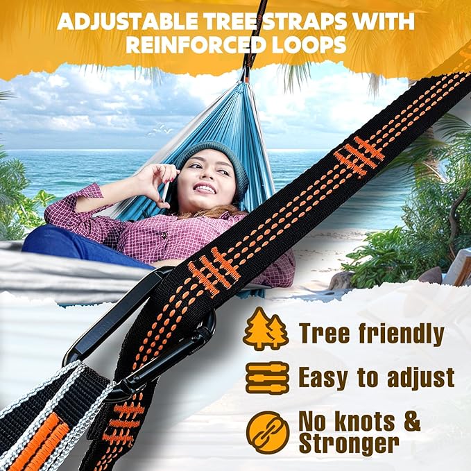 NATUREFUN Ultra-Light Travel Camping Hammock | 300kg Load Capacity,Breathable,Quick-Drying | 2 x Premium Carabiners,2 x Nylon Slings Included | Outdoor Indoor Garden