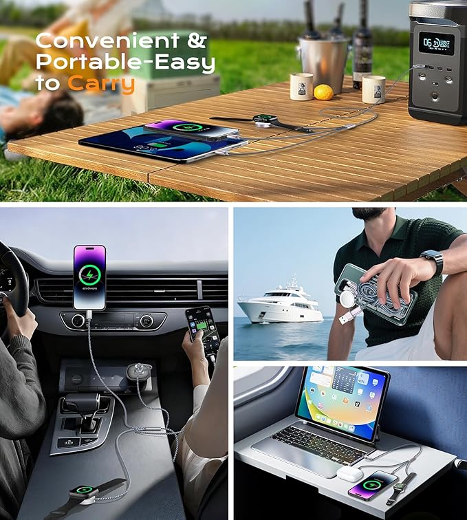 Temdan for Travel Vacation Essentials,3 in 2 USB C Cable for Apple Watch Charger/iPhone 17 Charger/Lightning,Multi Charging Cable Cord,Camping Essentials,Portable Designed for iWatch &iPhone 16-12-6FT