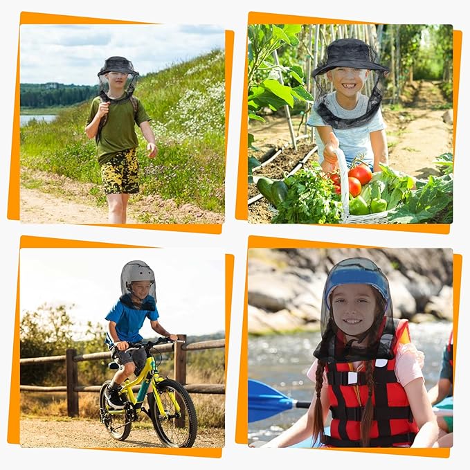 Premium Kids Mosquito Head Net for Insect, 2 Pack, Fly & Bug Protection | Ultra Large & Long, Extra Fine Holes for Camping, Hiking, Fishing, Safari, Fits All Hats for 5-12 yrs Children