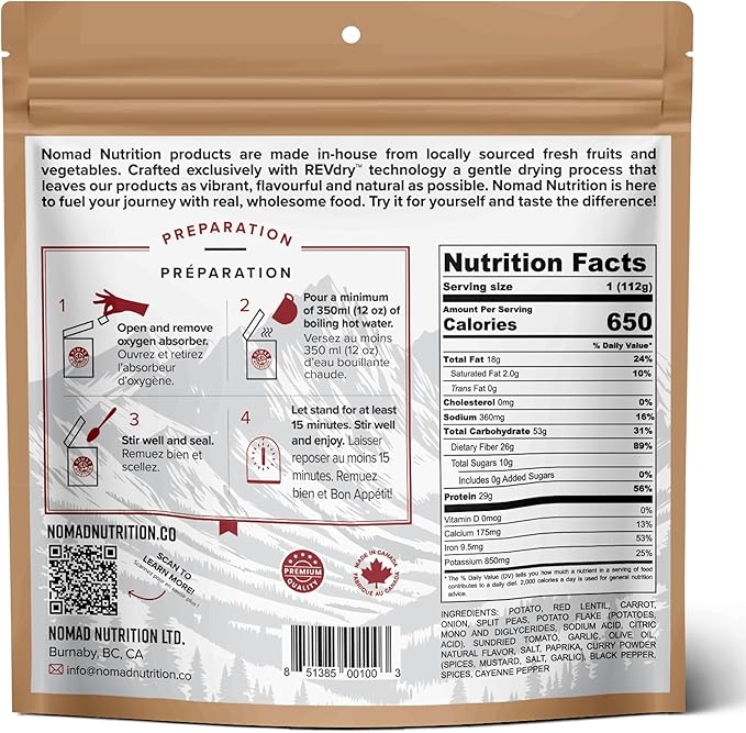 – Indian Red Lentil Stew | High Energy, All Natural Ingredients | Plant-Based & Non-GMO| Just Add Boiling Hot Water | 112g / 4oz (Pack of 1)