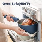 SENSARTE 17 Piece Ceramic Pots and Pans Set, Nonstick Detachable Handle Cookware, Induction Kitchen Cookware Set with Removable Handle, Dishwasher ＆ Oven Safe (Navy)