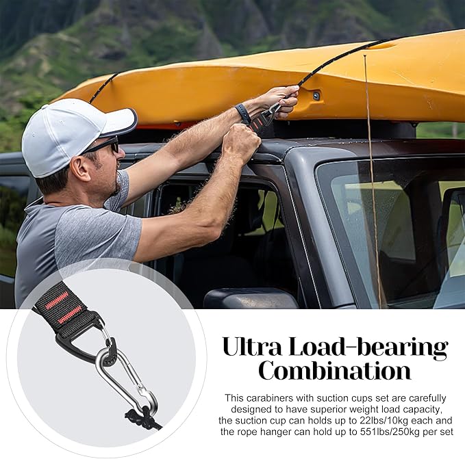 CONBOLA Suction Cups Hooks with 1/8" Adjustable Grow Light Hangers 13 ft with Reinforced Metal,Heavy Duty Ratcheting Pulley System for Camping Gardening and Various Tie-Down Uses.(4-Pack Set)