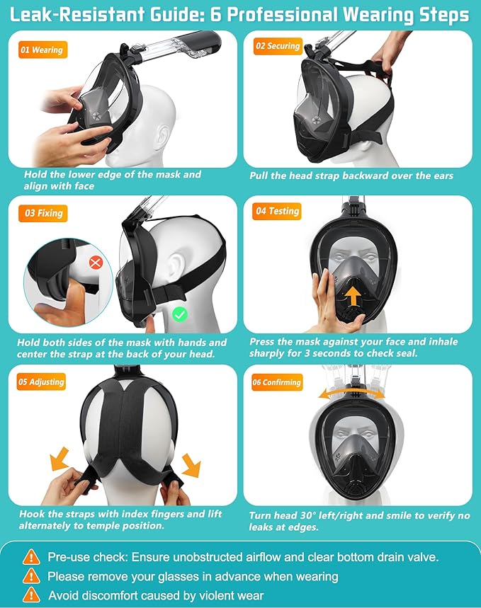 Greatever Full Face Snorkel Mask, Snorkeling Gear for Adults with Latest Dry Top Breathing System and Detachable Camera Mount, Foldable Snorkel Mask Adult, Snorkels Anti-Fog & Anti-Leak