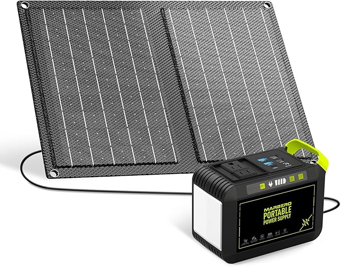 MARBERO 88.8Wh Solar Generator with 21W Solar Panel Included Portable Power Station 80W 110V 120W Max for Camping Outdoor Hiking Fishing Emergency
