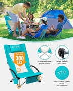 KingCamp Low Beach Chairs, Portable Folding Chair for Adults Extra Wide Ergonomic High Back Seat 300lbs Heavy Duty Lightweight Oversized Gear with Carry Bag for Outdoor Lawn Camping Picnic