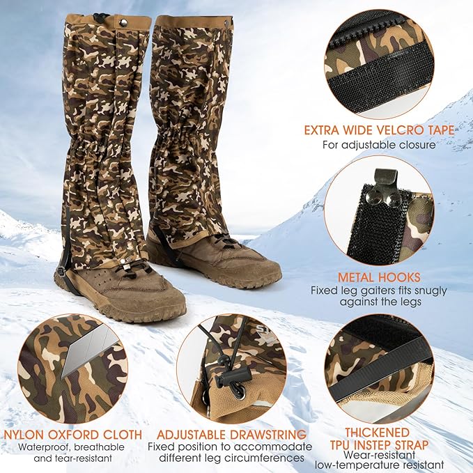 likloks Adjustable Leg Gaiters for Men & Women - Lightweight & Waterproof Gaiter for Hiking, Snow, Trail, Trekking, Hunting, Climbing