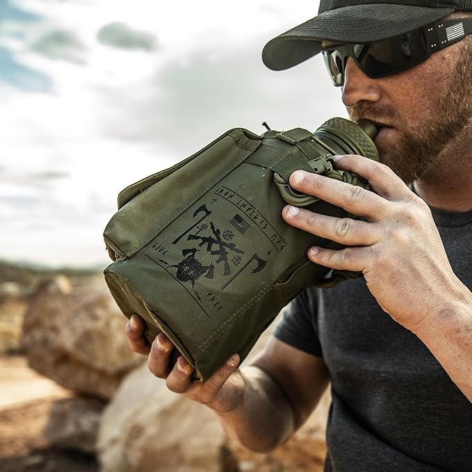 Iron Infidel Battle Bottle - Half Gallon Insulated Water Bottle with Paracord Handle, Large 64 oz Stainless Steel Water Jug with Rugged, Removable Sleeve for Keys, Wallet, & Phone (Live Free 2 Liter)