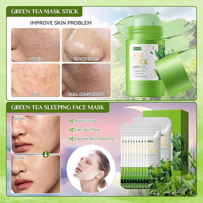 Green Tea Skin Care Set, Skincare for Girls 10-12, 51Pcs Skincare Gift Set for Teens Complete Skincare Routine, Travel Size Skincare Set with Hair Clips, Kids Skin Care Set for Girls Ages 8-12