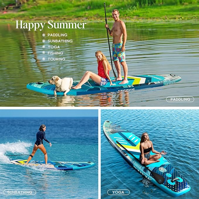 Paddle Boards for Adults, 10'6"/11"/11'6" Inflatable Paddle Board, Super Non Slip Eva, Stand Up Paddle Board with Removable Fins, Adjustable Paddle, Pump, Shoulder Strap, Leash, Standing Boat
