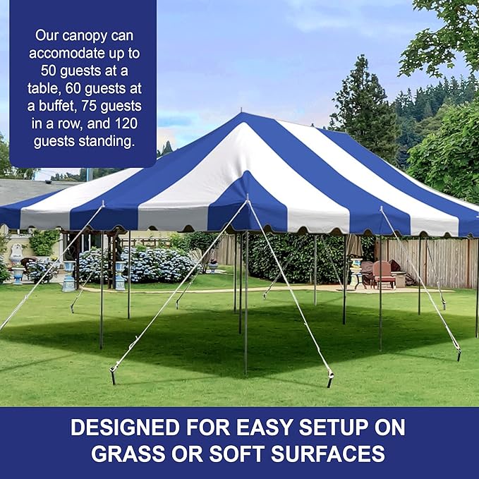 Party Tents Direct 20'x30' Weekender Canopy Pole Tent - Easy Up Canopy Tent with 120 Person Capacity - Outdoor Canopies for Parties, Weddings, & Events (Blue/White Top)