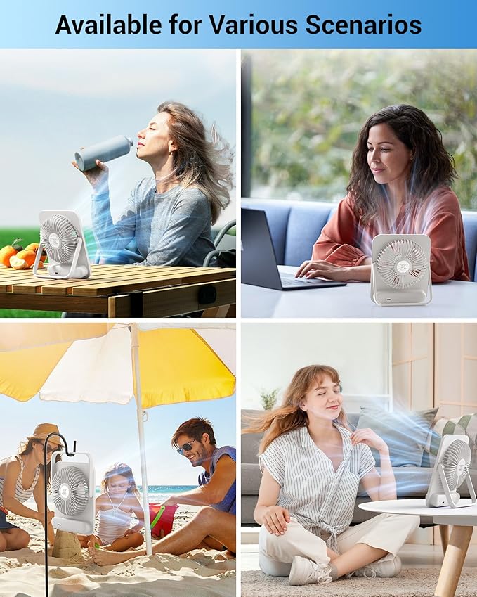 Small Desk Fan Personal Fans: 5000mah 25 Hours Battery Office Quiet Mini Desktop Fan Portable Rechargeable Travel Essentials (White, 2000)