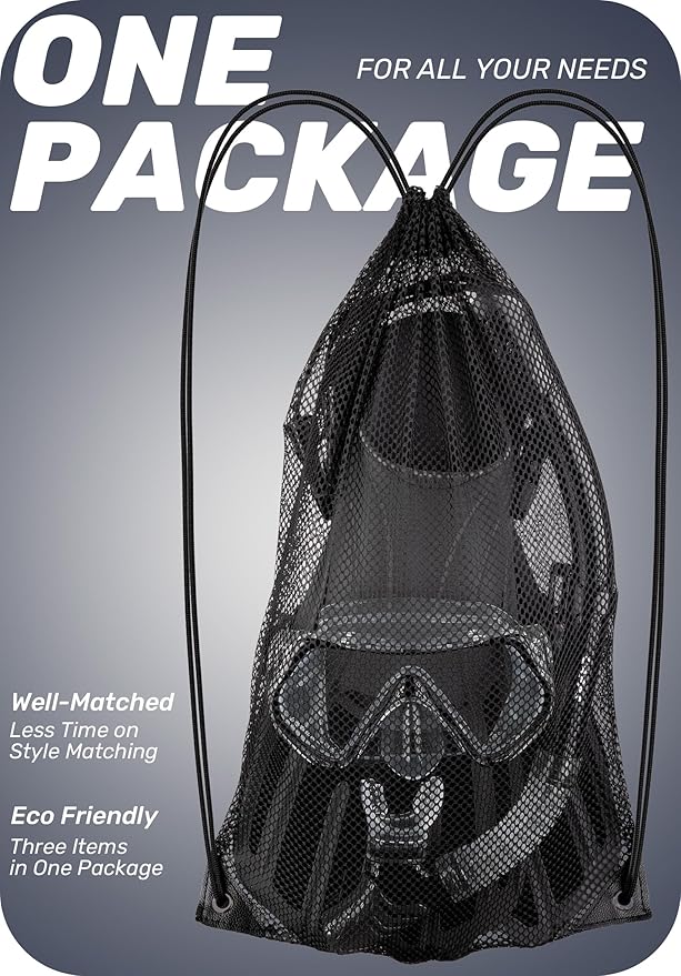 CAPAS Snorkel Mask Fins Set, Travel Size Snorkeling Gear for Adults with Adjustable Fins, Diving Mask and Dry Top Snorkel, Come with a Carrying Bag