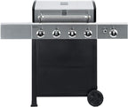Kenmore 4-Burner Gas Grill with Side Burner, Outdoor BBQ Grill, Propane Gas Grill, Cast Iron Cooking Grates, Electronic Ignition, Warming Rack, Open Cart Design, 53000 BTUs, Stainless Steel and Black