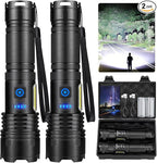 Cinlinso Rechargeable LED Flashlights High Lumens 2 Pack, 90000 Lumen Super Bright Flashlight, 7 Modes with COB Work Light, IPX7 Waterproof Powerful Flash Light for Home, Camping, Emergencies