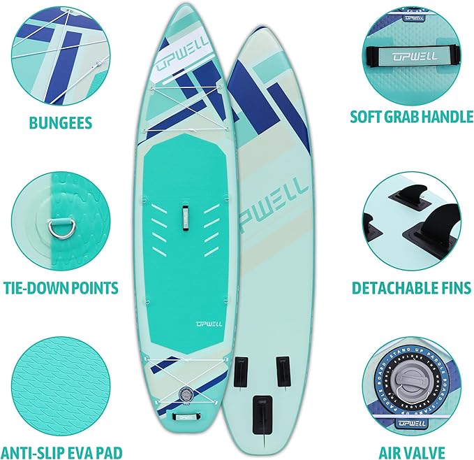 UPWELL 10'6"/11'/11'6" Inflatable Paddle Board, Stand Up Paddlboard for Youth & Adults, Stable Design, Premium SUP Accessories, Backpack, Leash, Hand Pump, Fins