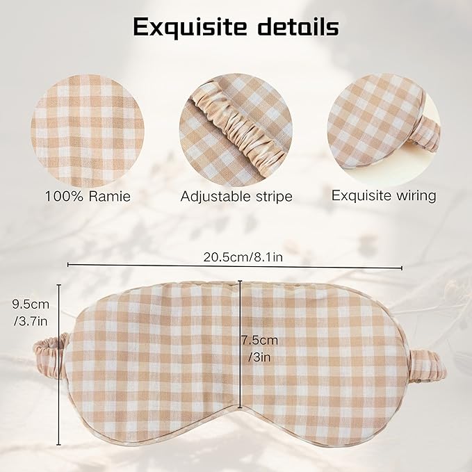 Sleep Mask Linen Eye Mask with Elastic Band,Comfort Sleeping Shade for Nighttime Sleeping, Traveling & Napping,Side Sleeper Eye Cover Cooling with Travel Bag Gift Package(Gingham)