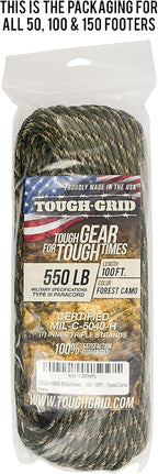 TOUGH-GRID 550 Paracord Rope Nylon Parachute Cord, Made in USA Survival Kit, Outdoor Adventures, Camping, Tactical Gear & Emergency Supplies, Military Type III Mil-Spec