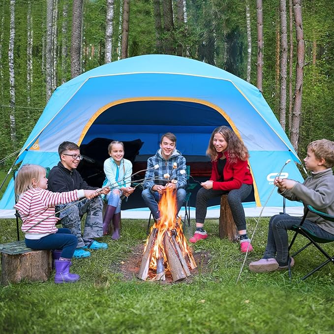 CAMPROS CP Tents for Camping 6 Person Tent Waterproof Windproof Double Layer Family Camping Tent, Easy Setup Dome Tent with Large Mesh Windows & Wider Door for Outdoor Camping & Hiking