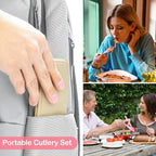 Reusable Travel Utensils Set with Case, 6 Sets Wheat Straw Portable Knife Fork Spoons Cutlery, Eco-Friendly BPA Free Plastic Tableware for Kids Adults Travel Picnic Camping Utensils