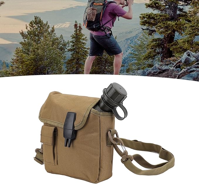 Outdoor Water Canteen, 1.5L Large Capacity Outdoor Water Bottle Handheld Portable Flat Camping with D Shaped Buckle & Adjustable Strap Buckle for Camping, Backpacking, Hiking