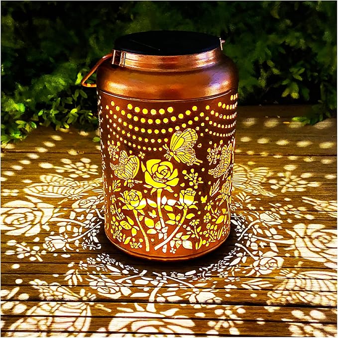 Solar Butterfly Rose Lantern Outdoor Decor,Waterproof Hanging Metal Garden Lights for Patio,Yard,Porch ,Unique Birthday Gifts for Women,Mom,Grandma,Sister,Bestie,Christmas,Thanksgiving,1PC