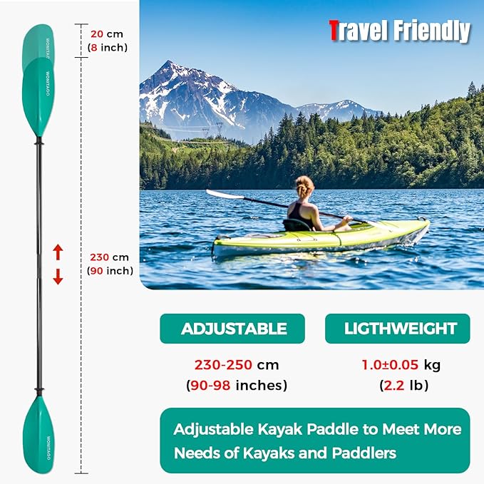 Kayak Paddle Carbon Fiber Shaft and Reinforced Nylon Blade, Adjustable Kayaking Oars, 3 Piece, 230-250 cm/90-98 Inches,210-230 cm/82-90 inches