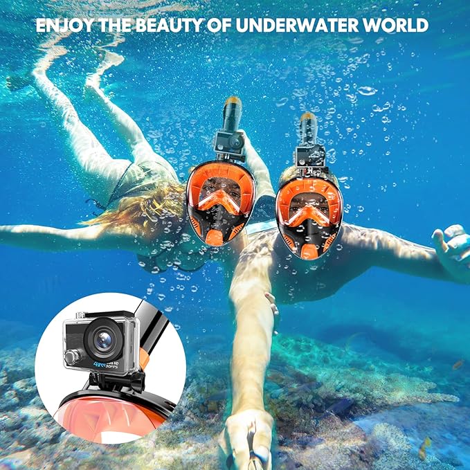Full Face Snorkel Mask for Adults Teen, Snorkeling Gear with Detachable Camera Mount,Panoramic 180° View, Anti-Fog Anti-Leak Snorkling Set for Man and Women