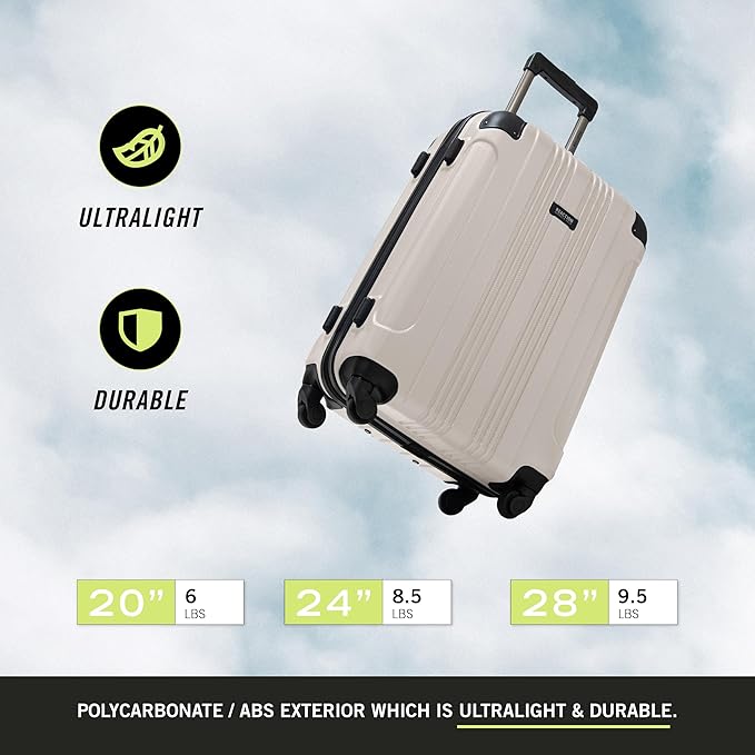 Kenneth Cole REACTION Out of Bounds Lightweight Hardshell 4-Wheel Spinner Luggage, Mushroom, 28-Inch Checked