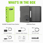 Portable Power Bank with Panel, 24000mAh Portable Power Station with 30W Solar Panel, Lithium Battery Power 110V/88Wh AC, DC, USB QC3.0 for Home Camping Emergency Backup